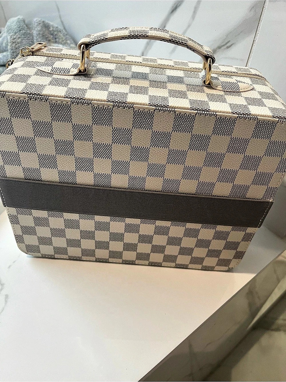 Checkered Travel Cosmetic Case in White & Black